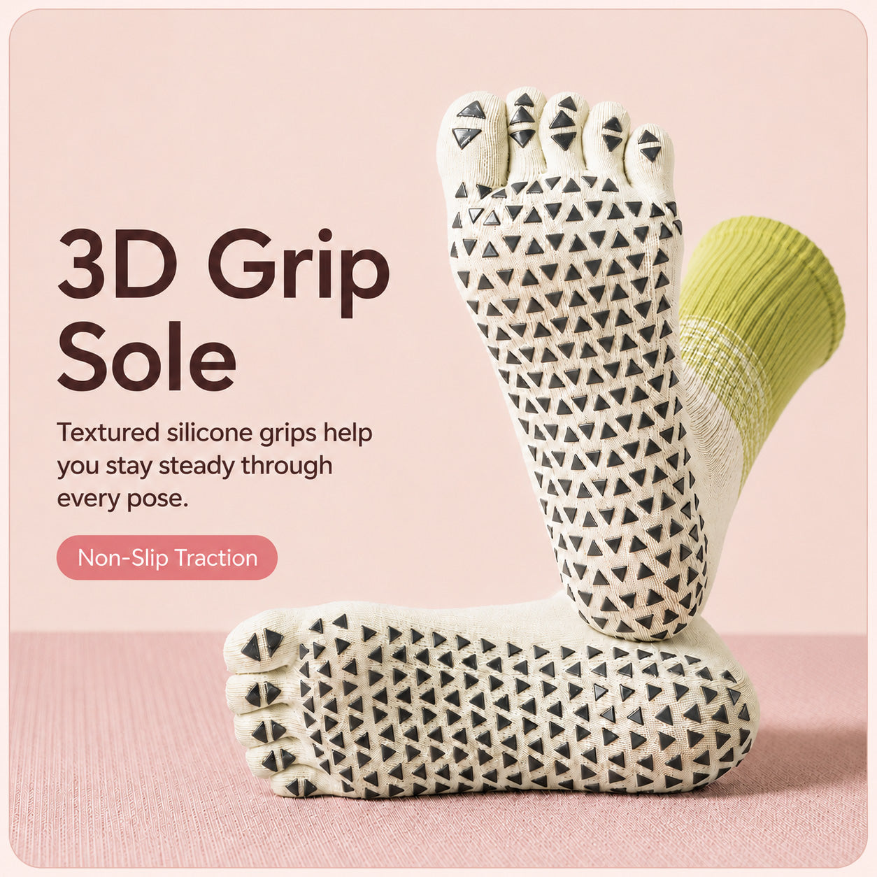 Five-Toe Non-Slip Grip Socks for Yoga & Pilates