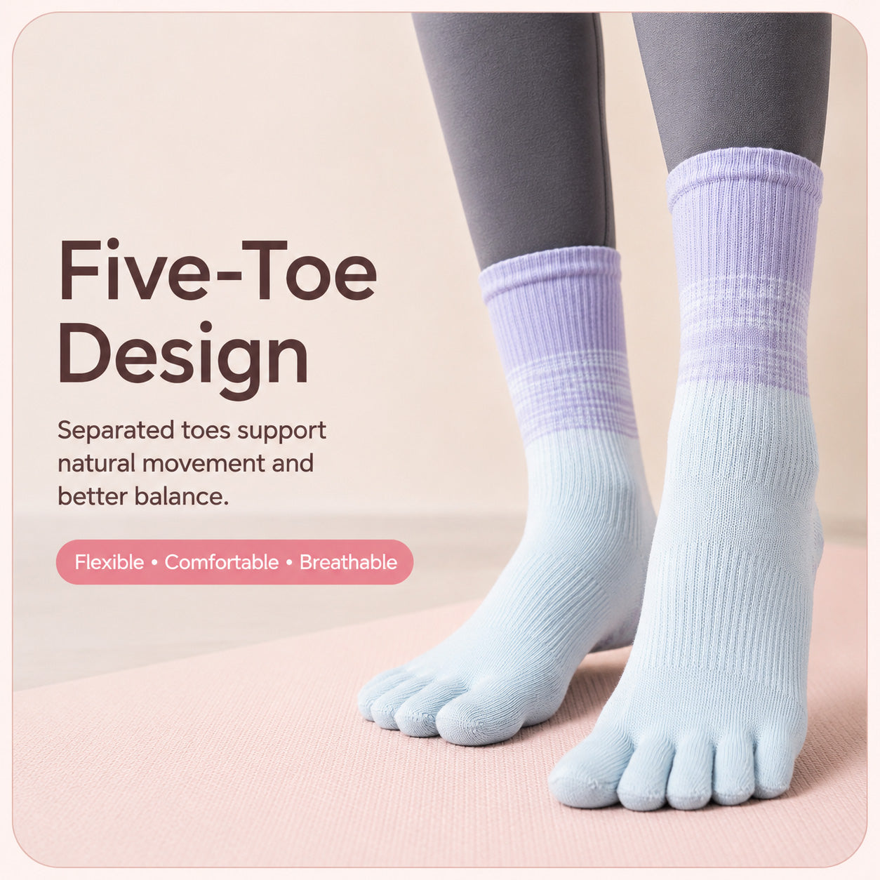 Five-Toe Non-Slip Grip Socks for Yoga & Pilates